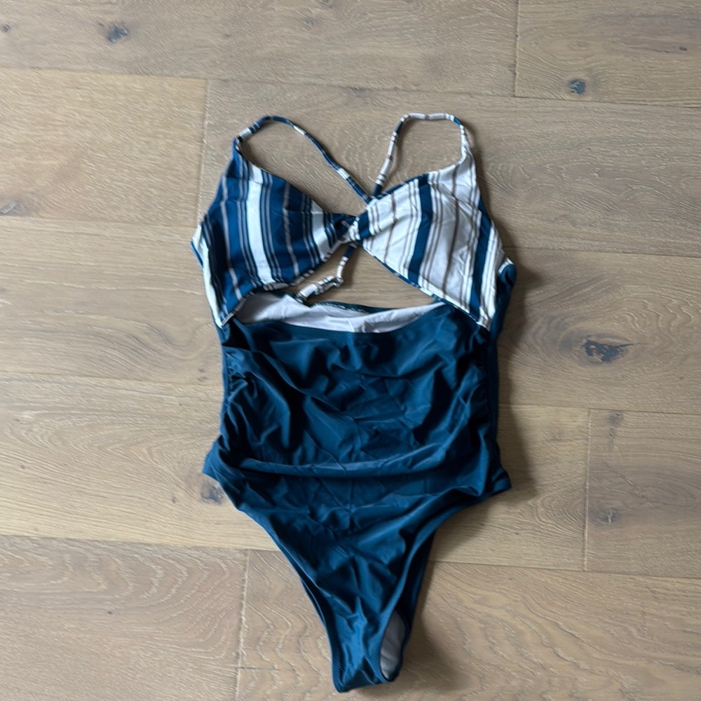 Cupshe Teal and Striped One-Piece Swimsuit